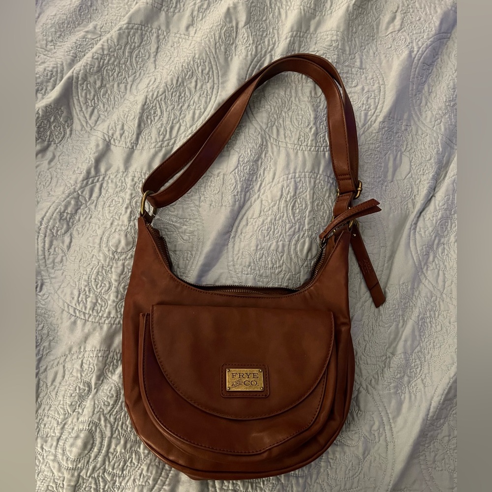 EUC!!! Frye And Co Brown Saddle Crossbody Bag Vegan adjustable strap